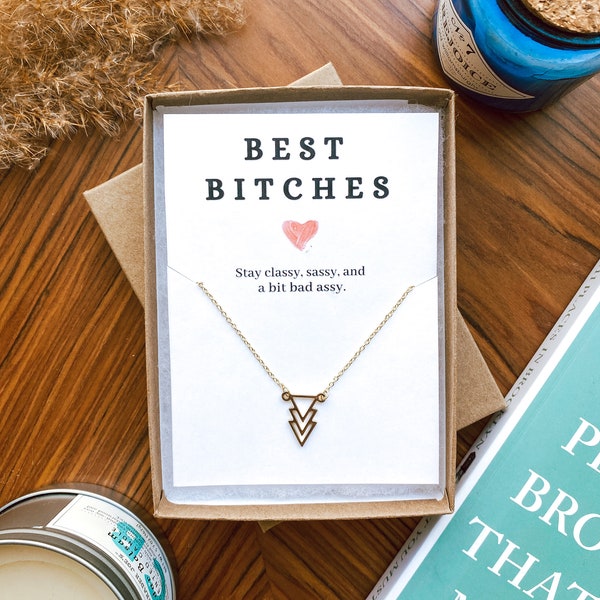 Best Bitches Birthday Gift, Bestfriend necklace, Best bitches present, Gold three triangles, Best Friends personalized gifts, My Tribe gifts