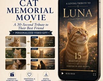 Vídeo conmemorativo personalizado para gatos, película de homenaje a mascotas de 30 segundos, regalo para padres o madres que han perdido a su gato, regalos digitales personalizados para mascotas.