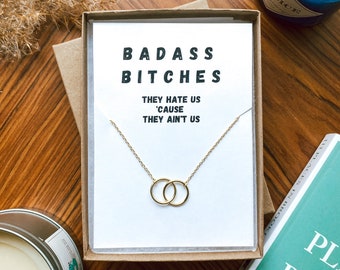 Badass bitches necklace , Best friend gifts, Bad bitch friendship gifts, Gold Interlocking circles jewelry, Profanity jewelry for besties