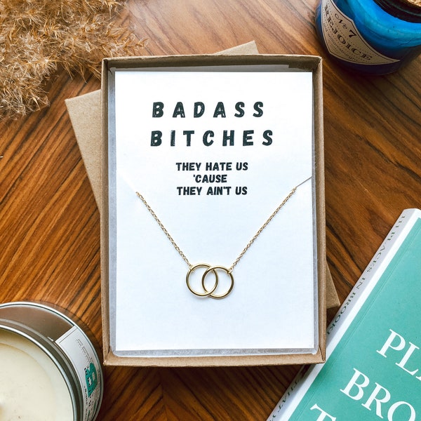 Badass bitches necklace , Best friend gifts, Bad bitch friendship gifts, Gold Interlocking circles jewelry, Profanity jewelry for besties