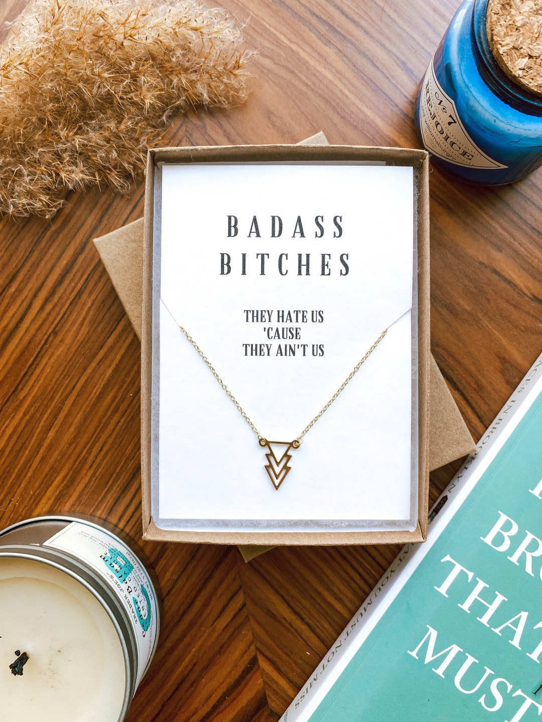 Badass Bitches Gift , Bestfriend Necklace, Gold Three Triangles Jewelry ...