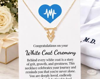Collar para la ceremonia de la bata blanca, regalo de graduación para estudiantes de medicina, regalo para futuros médicos, joyería para graduados en el área de la salud, collar con diseño de chevrón dorado.