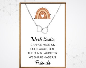 Work Bestie Necklace, Funny Coworker gift for women, Silver hearts pendant, Colleague birthday gift, Coworker leaving present for female