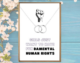 Woman power necklace, Feminist quotes card, Strong Woman Empowerment jewelry, Fighter gift, Girls just wanna have fundamental human rights