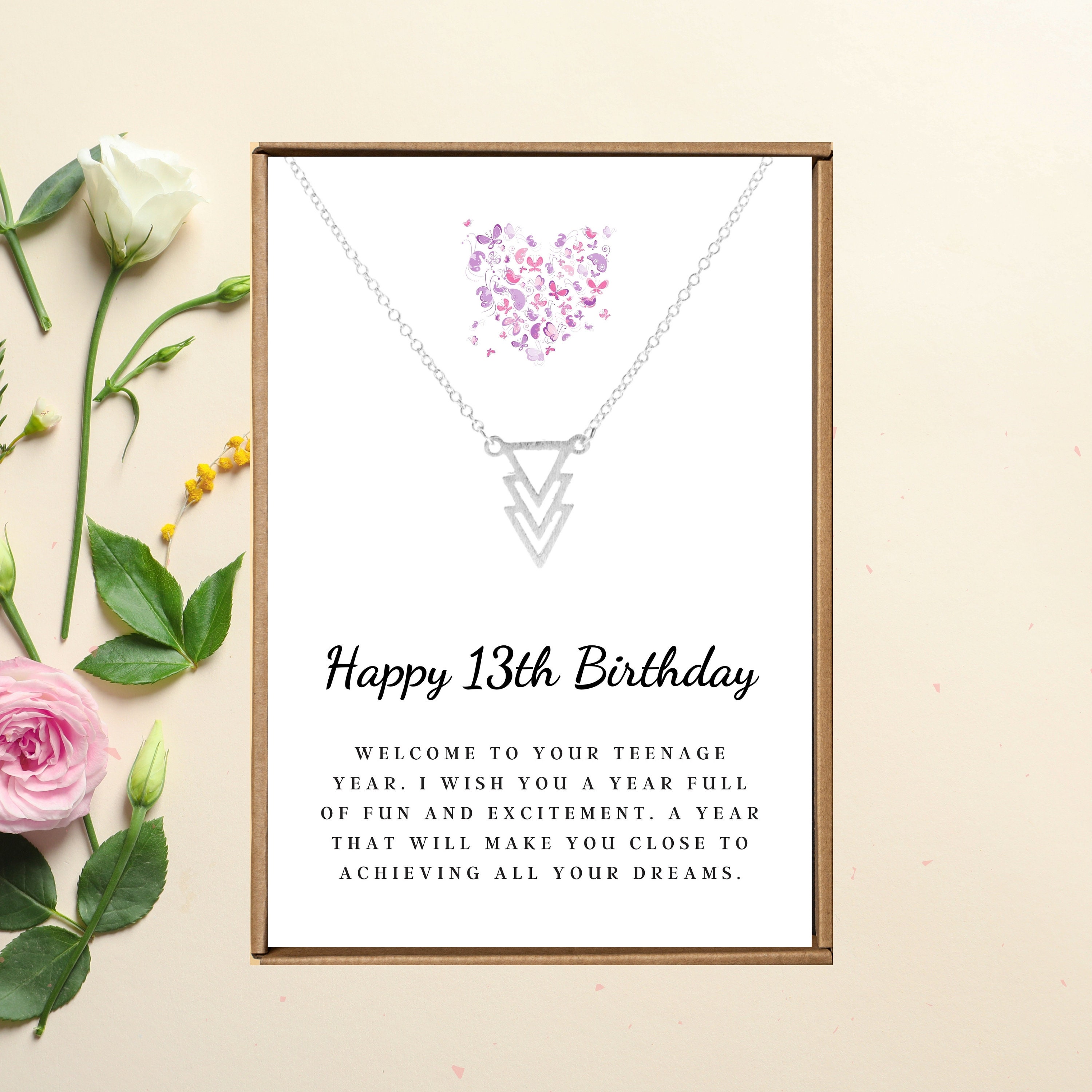 13th Birthday Necklace, Script Name Necklace, Stainless Steel or 18K Yellow Gold Finish, Birthday Gift for 13 Year Old Girl, Happy 13th Polished