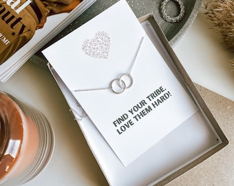 Silver Interlocking Circle Necklace: Tribe Friendship Jewelry, Best friends gifts for women, Mothers day gifts for friends and family