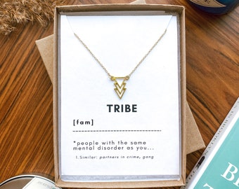 Tribe necklace friendship, Funny definition print, Gold Three triangle pendant, Personalized best friend gift, Bestie gifts for women female