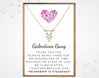 Galentines day gifts for friends female, Gold Three triangle pendant, To my girl gang jewelry, Galentine gang matching jewelry for night out