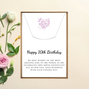 10th birthday girl necklace, Happy tenth birthday, Ten year old present, Meaningful 10 bday gift, 925 sterling silver, Curved tube pendant