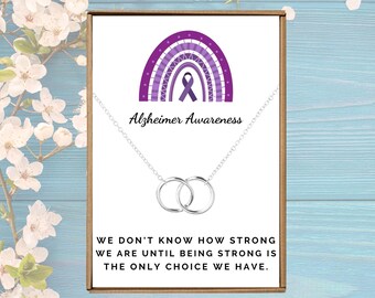 Alzheimer awareness gift, Acceptance health matters, Interlocking circle necklace, Strong woman fighter, 925 Sterling silver, We wear purple