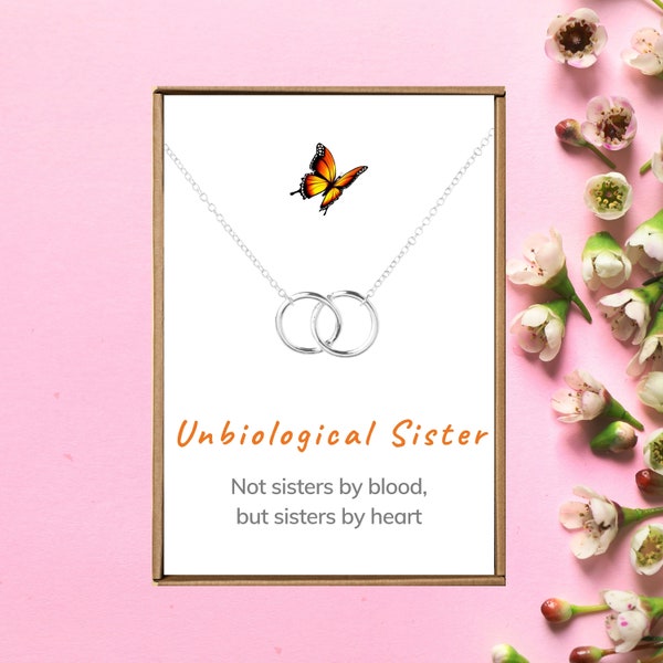 To my Unbiological sister Necklace, Best Friend gift for 2, Interlocking circles pendant, Bestie Birthday present, Bonus sister necklace