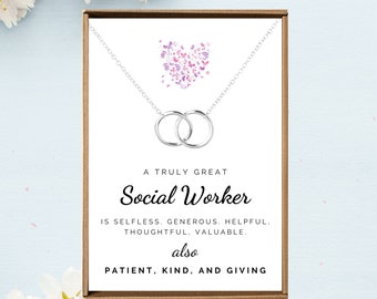 Social worker gift, Social worker necklace, Appreciation gift, Therapist present, A Truly Amazing Social Worker, Interlocking circles charm