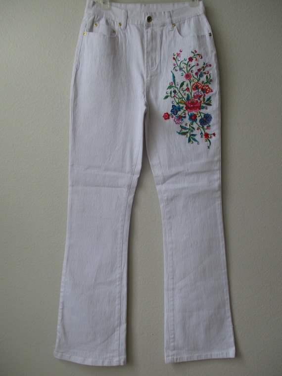 white embellished jeans