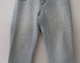 EMBELLISHED JEANS, Cache', Size 2 •Waist 24" Hips 34" Rise 8" Inseam 20" • Rhinestone Design