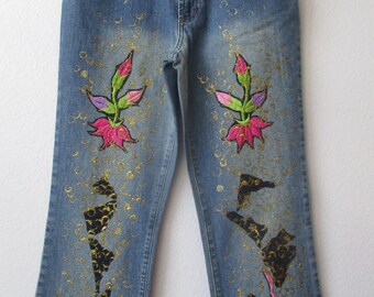 AN20TH-012 AN×NIC HAND PRINT FLOWER DENIM PANTS INDIGO(AGING