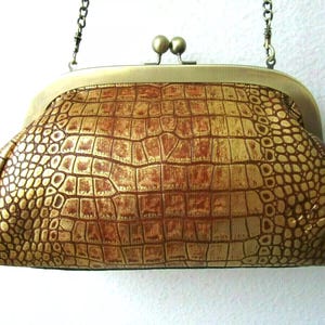 Patricia Nash Mia Metallic Gold Tan Leather Frame Satchel – Vintage-Inspired Kiss Lock Crossbody Bag