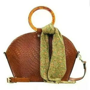 Patricia Nash Meldola - Bolso bandolera de piel rosa con bufanda, diseño floral, asas de carey y bandolera
