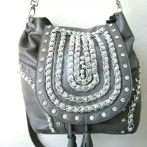 Joan Boyce Gray Leather Chain Embellished Backpack Shoulder Purse - NWT