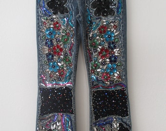JEANS EMBELLISHED A MANO , Paris Blues Hand embellished Aqua jeans talla 9 - Seminuevo - Excelente