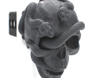 Skull With Snakes Trailer Tow Hitch Receiver Plug Cover that fits 2" Receivers for car, truck, or SUV