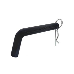 May include: A black L-shaped handle with a textured surface and a silver-colored metal R-clip pin inserted through the end. The handle features a bent design with a cylindrical grip and a metallic fastener attached to the rear section.