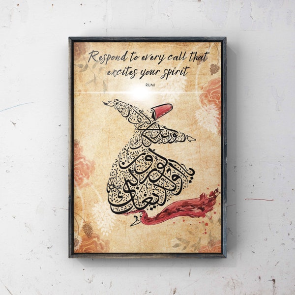 RUMI Quote Wall Art, Whirling Dervish, Sufi Mystic Wall, Islamic Calligraphy, home decor