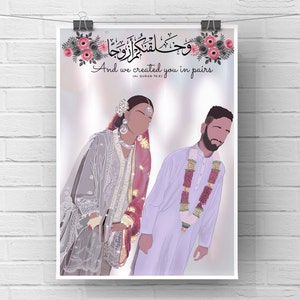 Custom Faceless Digital Illustration | Personalised Portrait Print | Digital Art | Islamic Wedding Gift | Family And Friends