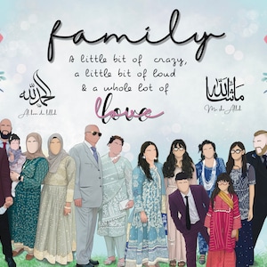 Custom Faceless Digital Illustration | Personalised Portrait Print | Digital Art | Islamic Wedding Gift | Family And Friends