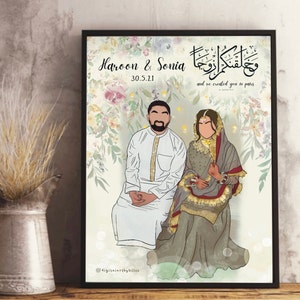 Custom Faceless Digital Illustration | Personalised Portrait Print | Digital Art | Islamic Wedding Gift | Family And Friends