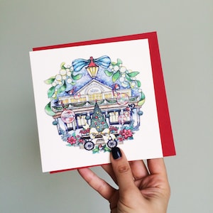 Carte de Noël de Covent Garden. De la peinture originale à l’aquarelle. Noël à Londres.