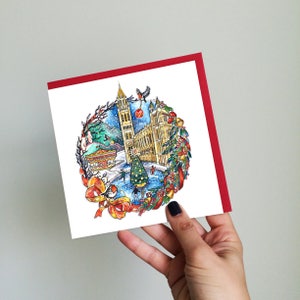 Natural History Museum Christmas card. Christmas in London cards. Xmas cards for London lovers. London greeting card. London seasonal card.