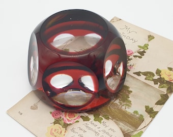 1970's Overlay Crystal Paperweight by Webb Corbett - Stunning Garnet Red Colourway - Glass Art - Optic Art Design - Lovely Condition