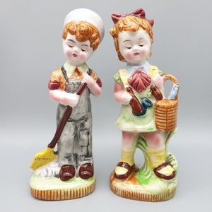 1960&#39;s Fairylite Figurines - Matching Boy & Girl - Hand Painted - Children Ornaments - Excellent Condition - Made in Japan