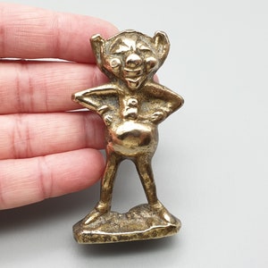 Vintage Cornish Pixie Ornament - Solid Brass - Cheeky Cornish Imp - Good Luck Token - Mythical Pixie Figure - Made in England