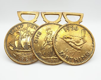 1950-60's Penny Design Horse Brasses - Ideal Wall Display - 1967 Half Penny, 1967 One Penny, 1956 Farthing - Great Condition - Collectable