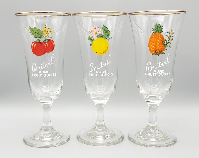 1960's Britvic pure Fruit Juices Glasses Set of Four Excellent