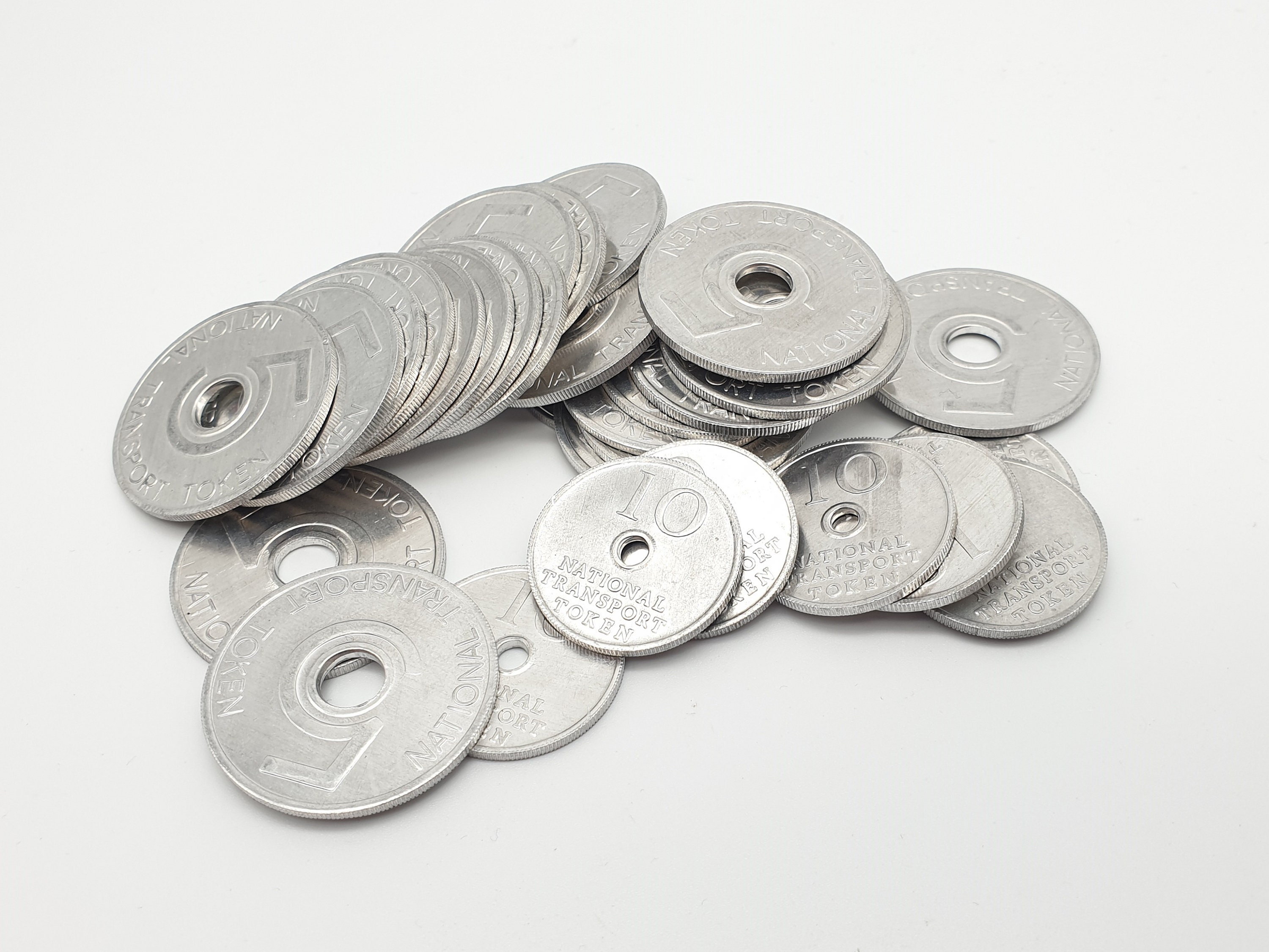 1970's National Transport Tokens - 5 / 10's - Aluminium Coins - 30 Tokens - UK National Transport System