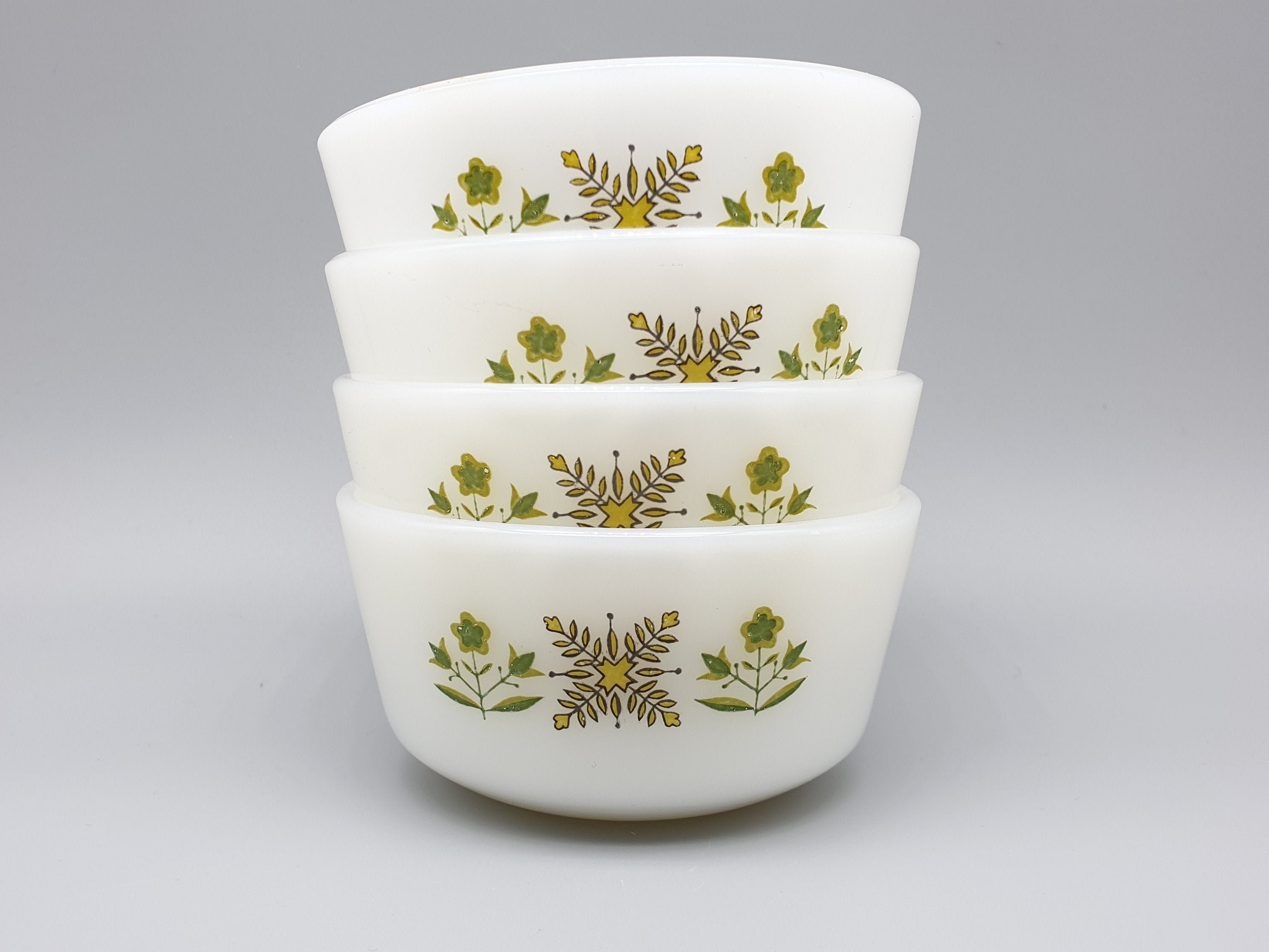 1950's Fire King Set of 4 Small Bowls Green Meadow Etsy Denmark