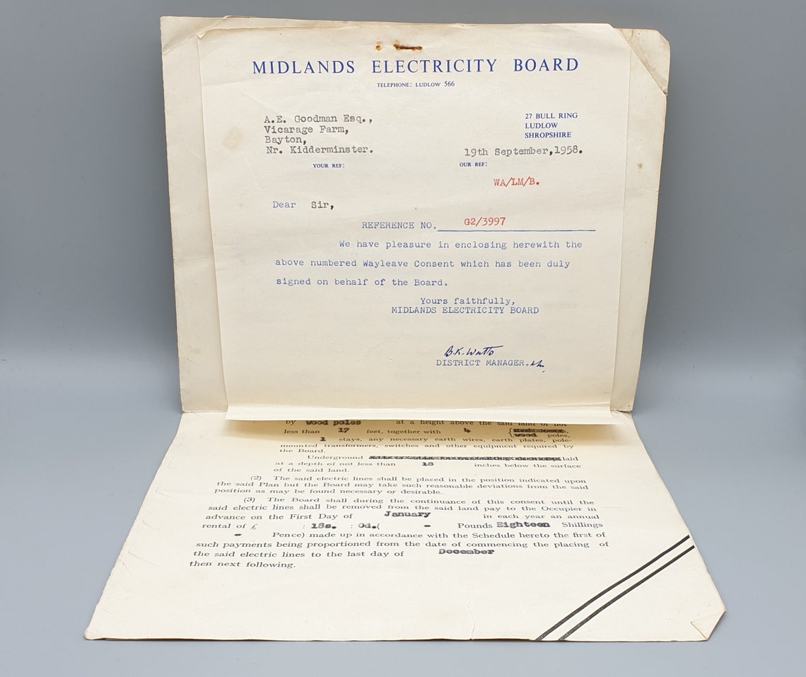1950's Electricity Board Document Includes cover letter Etsy