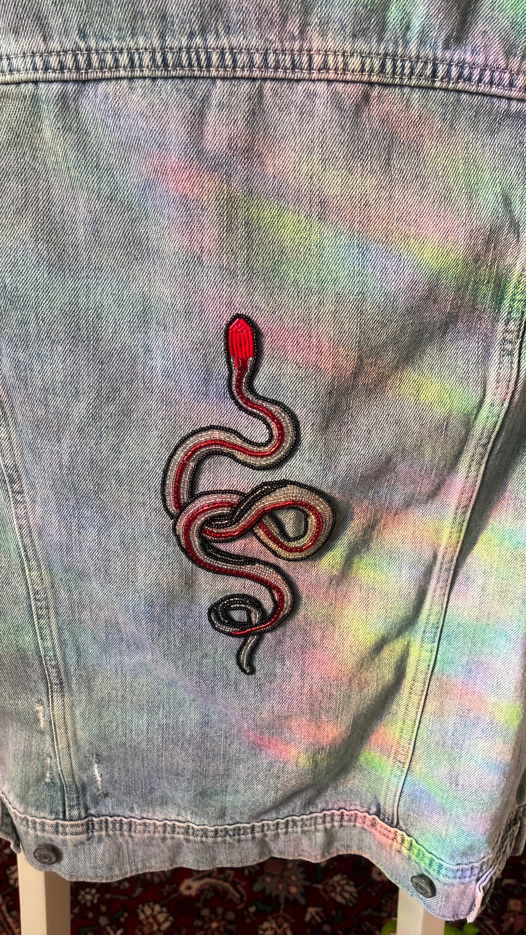 Oversized Custom Denim Black Jean Snake Jacket With Sheer