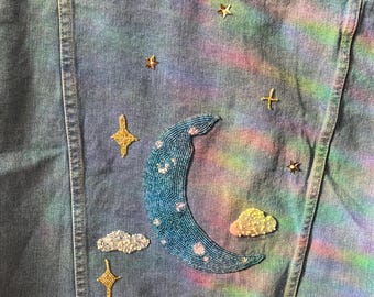 Beaded Moon and Stars Celestial Jean Jacket