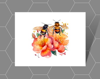 Honeybee Note Cards: Floral Greeting Cards, Blank Inside