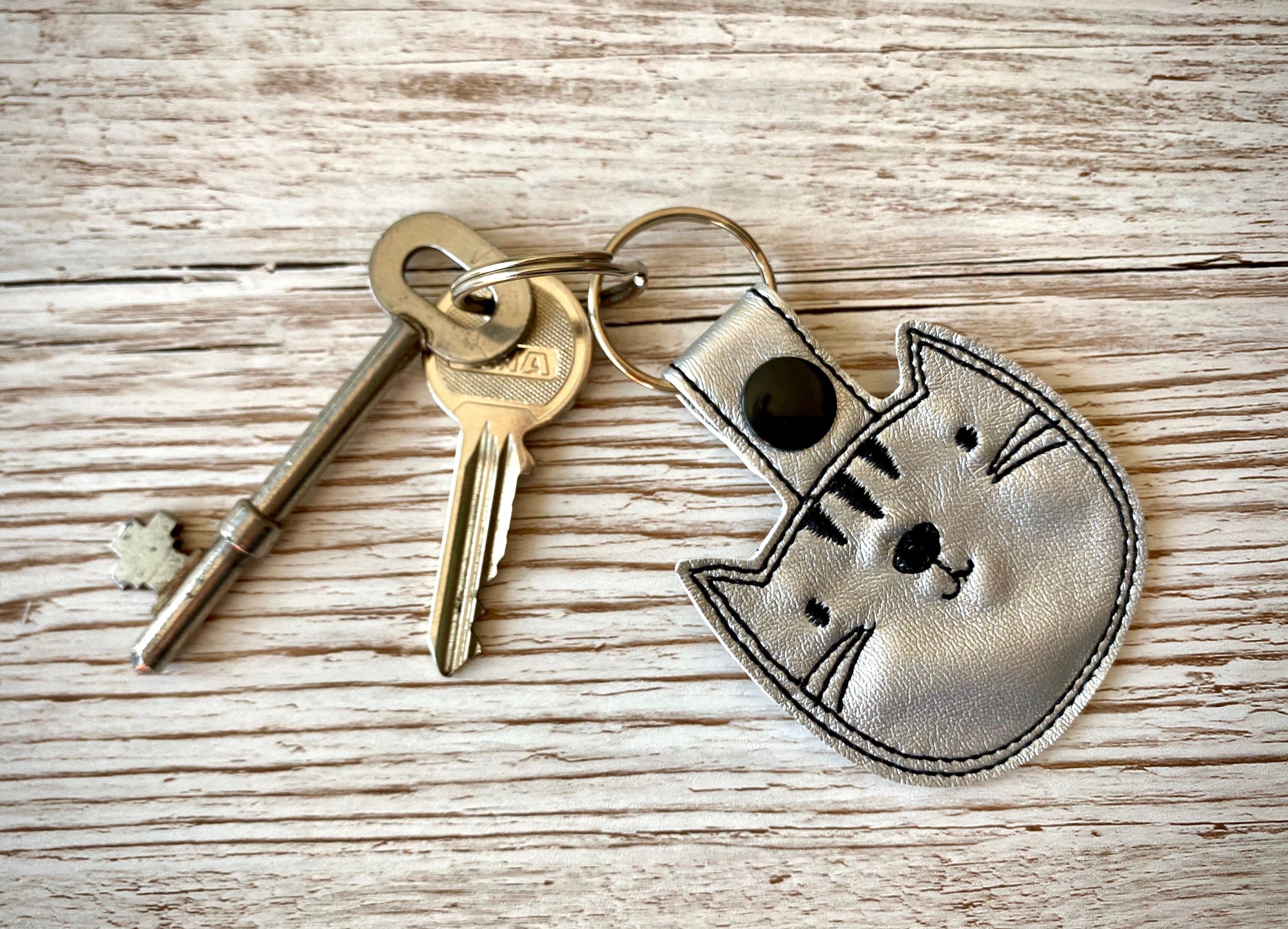 Cute Cat Kitten Key Fob Custom Made Embroidered Faux Leather. Etsy UK