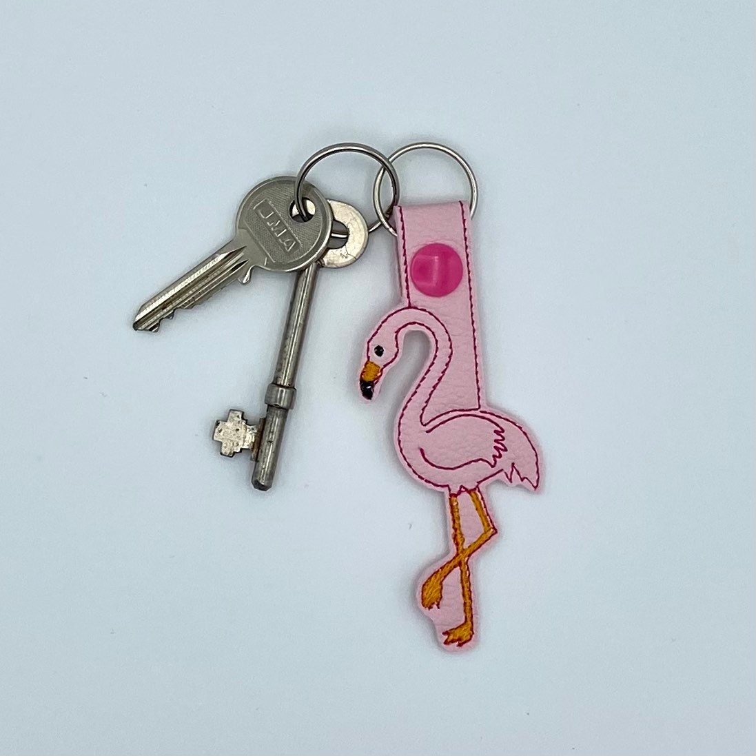 Flamingo Key Fob Embroidered Faux Leather. Etsy UK