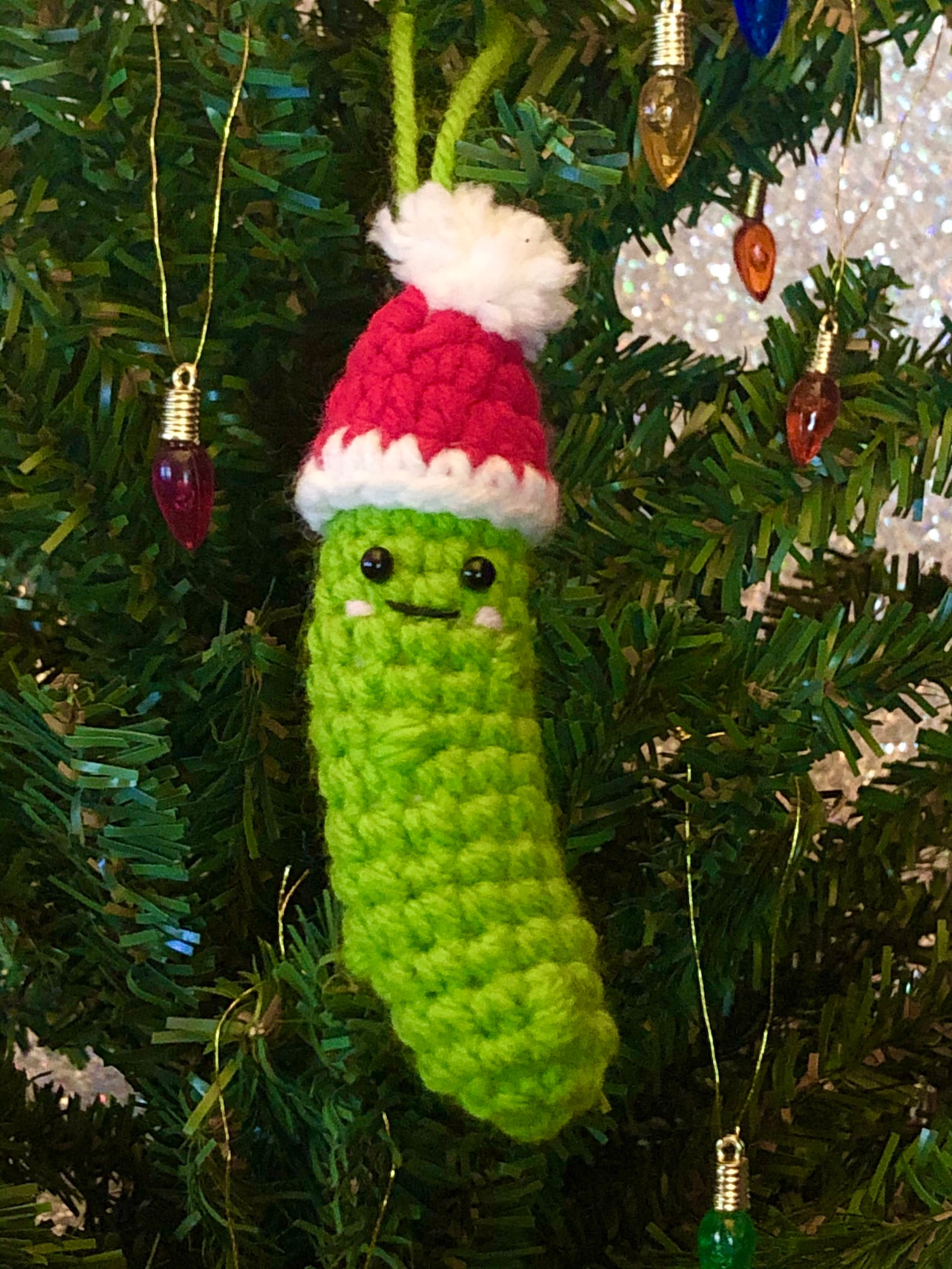 Christmas Pickle Crochet Amigurumi Ornament Keychain. Rear Etsy UK