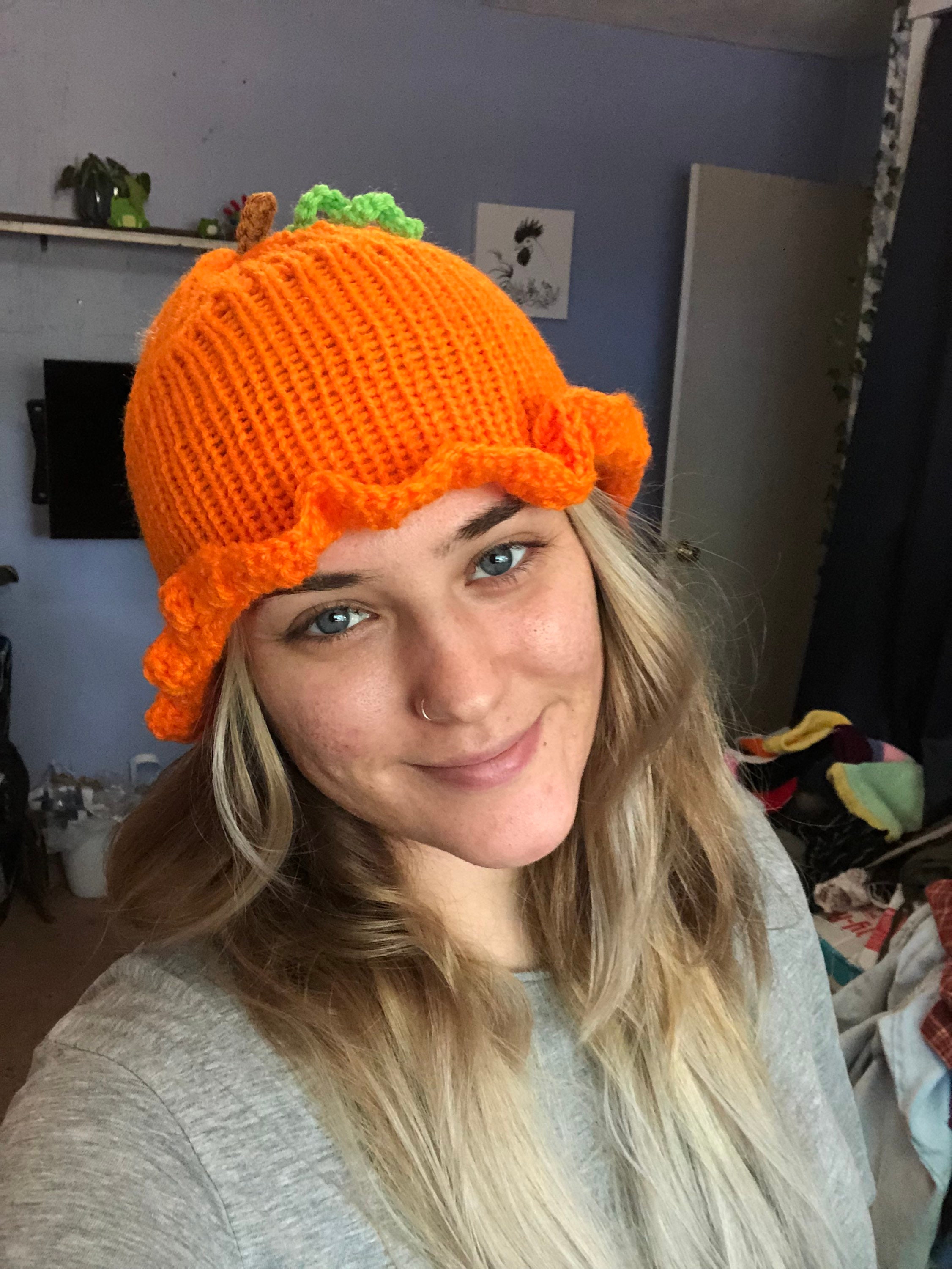 Pumpkin Bucket Hat Knit Hat Hand Knit Bucket Hat Knitting Etsy