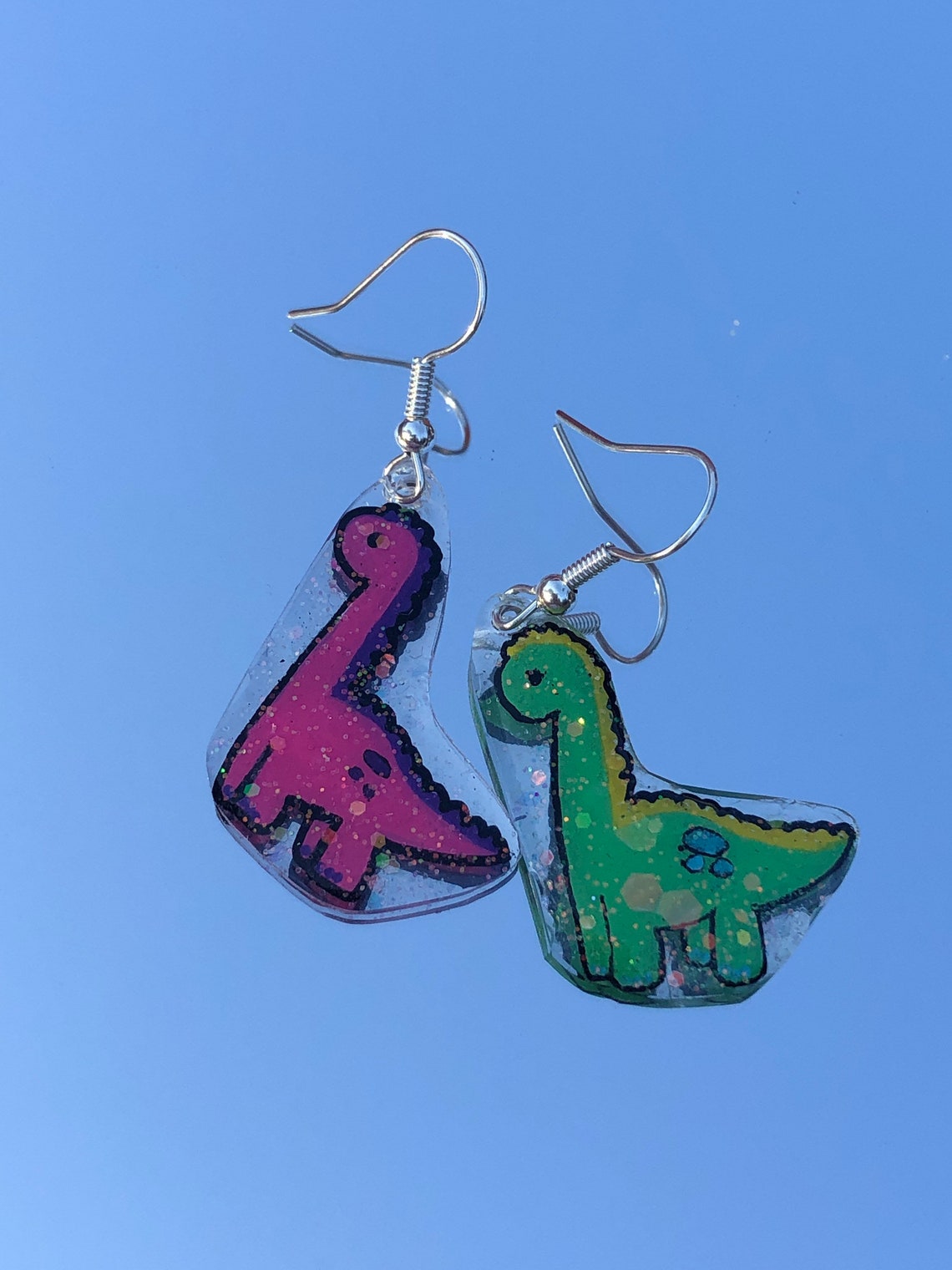Dinosaur earrings. Shrink plastic. Resin. Clip on or hook Etsy