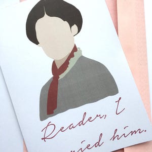 Tarjeta Jane Eyre. Descarga instantánea, imprimible, bricolaje, archivo PDF digital. Lector Me casé con él. Saludo. Boda. Charlotte Bronte. Amante de libros.