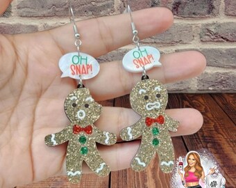 Oh Snap ginger bead earrings - dangle earrings, Christmas jewelry, glitter earrings, Christmas fashion, cookies, double acrylic