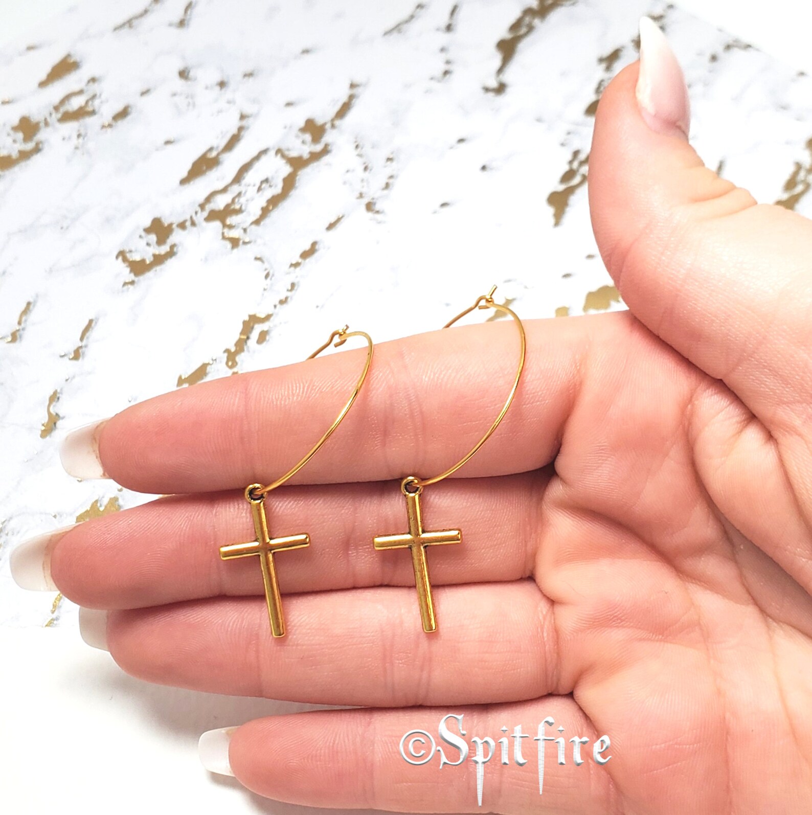 Cross Earrings Gold Hoops Gold Charm Resurrection Easter Etsy